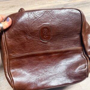 Pelta Solid Brown Leather Double handle Size 10H X 11L Shoulder Bag